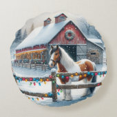 クリスマスファームの美しいパーソナライズされた馬 ラウンドクッション (裏面)