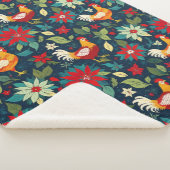 クリスマスファームの鶏とポインセチア シェルパブランケット (3/4)