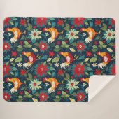 クリスマスファームの鶏とポインセチア シェルパブランケット (正面(横))