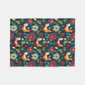 クリスマスファームの鶏とポインセチア フリースブランケット (正面(横))