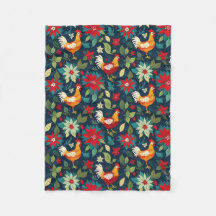 クリスマスファームの鶏とポインセチア