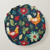 クリスマスファームの鶏とポインセチア ラウンドクッション (裏面)