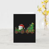 クリスマスファームトラクタークリスマスツリーライツサンタハット カード (黄色い花)