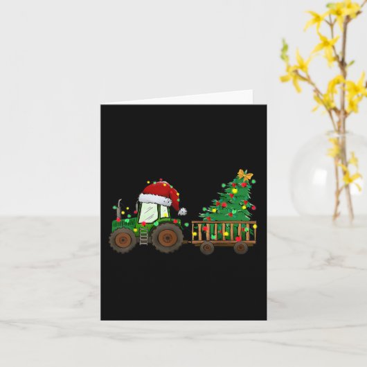 クリスマスファームトラクタークリスマスツリーライツサンタハット カード (黄色い花)