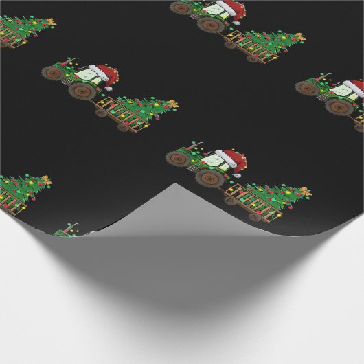 クリスマスファームトラクタークリスマスツリーライツサンタハット ラッピングペーパー (角)
