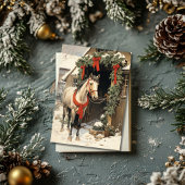 クリスマスファームハウスと馬小屋のフラットカード シーズンカード