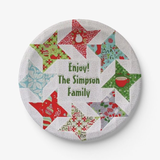 クリスマスファームハウスパッチワーク紙プレート ペーパープレート (正面)