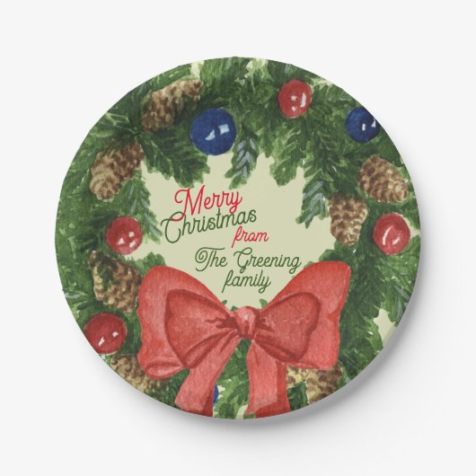 クリスマスファームハウスリーフモミのツリーファミリー ペーパープレート (正面)