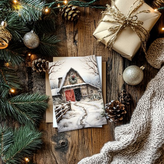 クリスマスファームハウス 馬小屋 フラットカード シーズンカード