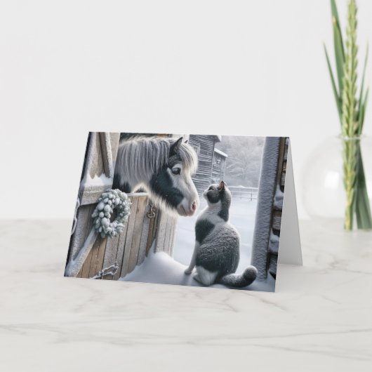 クリスマスファームポニーと猫 シーズンカード (正面)