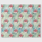 クリスマスファーム居心地の良い紙ファームハウスと木 ラッピングペーパー (フラット)