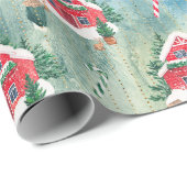クリスマスファーム居心地の良い紙ファームハウスと木 ラッピングペーパー (ロールコーナー)