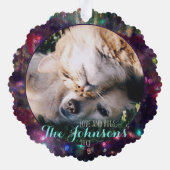 クリスマスファーリークリスマス写真テンプレート オーナメントカード (裏面)