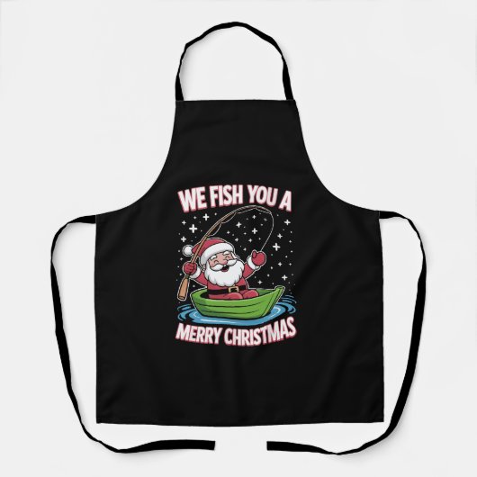 クリスマスフィッシャーマンおもしろい魚釣りクールサンタクロース エプロン (正面)