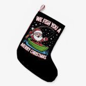 クリスマスフィッシャーマンおもしろい魚釣りクールサンタクロース スモールクリスマスストッキング (正面 (吊り時))