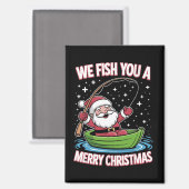 クリスマスフィッシャーマンおもしろい魚釣りクールサンタクロース マグネット (正面/裏面)