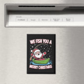 クリスマスフィッシャーマンおもしろい魚釣りクールサンタクロース マグネット (インサイチュ (食洗機))