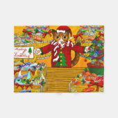 クリスマスフィッシュの屋台の猫 フリースブランケット (正面(横))