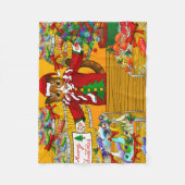 クリスマスフィッシュの屋台の猫 フリースブランケット (正面)