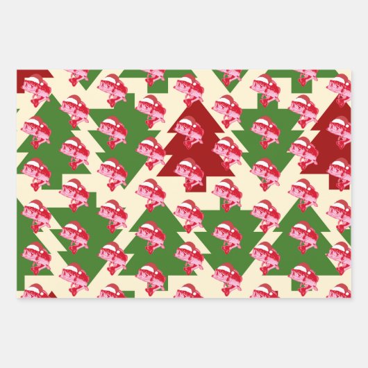 クリスマスフィッシュサンタハットおもしろい魚釣り ラッピングペーパーシート (正面3)