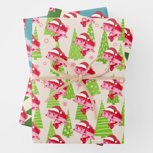 クリスマスフィッシュサンタハットおもしろい魚釣り ラッピングペーパーシート (インサイチュ)