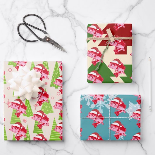 クリスマスフィッシュサンタハットおもしろい魚釣り ラッピングペーパーシート (正面)