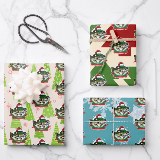クリスマスフィッシュサンタハットおもしろい魚釣り ラッピングペーパーシート (正面)