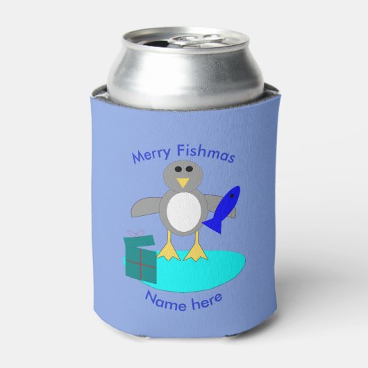 クリスマスフィッシングペンギン缶クーラー 缶クーラー (缶正面)