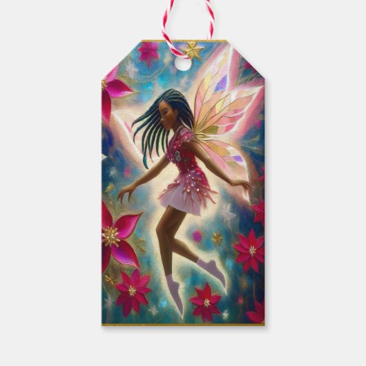 クリスマスフェアリーのコレクション – コーンローズ三つ編み髪 ギフトタグ (正面)