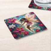 クリスマスフェアリーのコレクション – コーンローズ三つ編み髪 スクエアペーパーコースター (アングル)