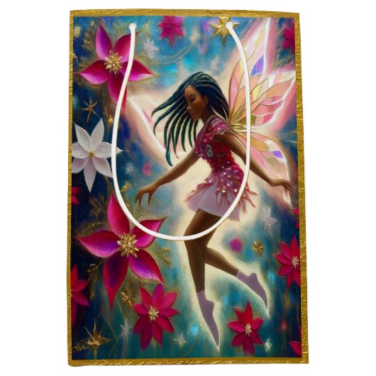 クリスマスフェアリーのコレクション – コーンローズ三つ編み髪 ミディアムペーパーバッグ (正面)