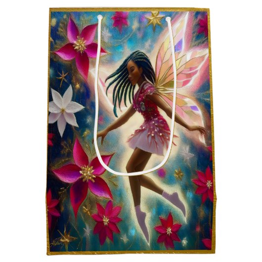 クリスマスフェアリーのコレクション – コーンローズ三つ編み髪 ミディアムペーパーバッグ (裏面)