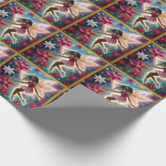 クリスマスフェアリーのコレクション – コーンローズ三つ編み髪 ラッピングペーパー (角)