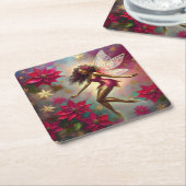 クリスマスフェアリーのコレクション – ブラウンナチュラルヘア スクエアペーパーコースター (アングル)