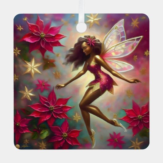 クリスマスフェアリーのコレクション – ブラウンナチュラルヘア メタルオーナメント (正面)