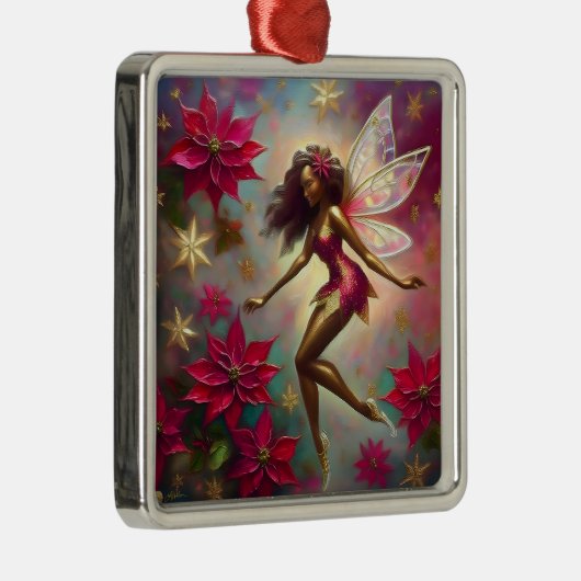 クリスマスフェアリーのコレクション – ブラウンナチュラルヘア メタルオーナメント (右)