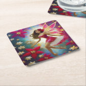 クリスマスフェアリーのコレクション – ライトブラウンヘア スクエアペーパーコースター (アングル)