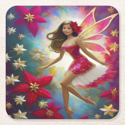 クリスマスフェアリーのコレクション – ライトブラウンヘア スクエアペーパーコースター (正面)