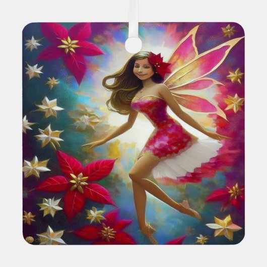 クリスマスフェアリーのコレクション – ライトブラウンヘア メタルオーナメント (正面)