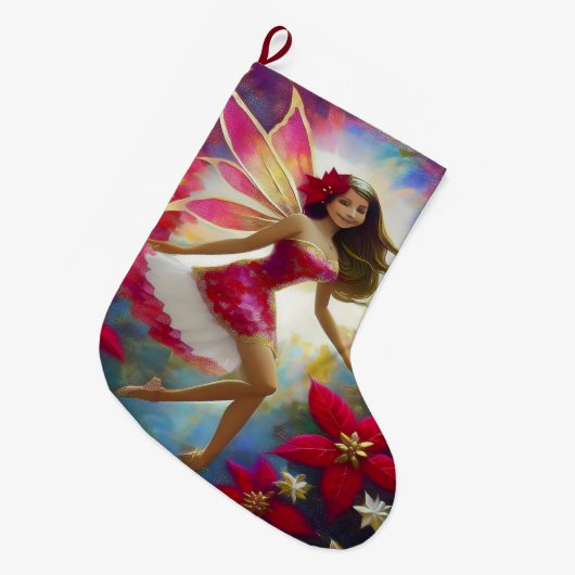 クリスマスフェアリーのコレクション – ライトブラウンヘア ラージクリスマスストッキング (正面 (吊り時))