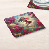 クリスマスフェアリーのコレクション – 中茶色の髪 スクエアペーパーコースター (アングル)