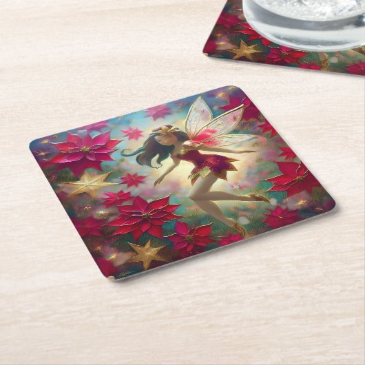 クリスマスフェアリーのコレクション – 中茶色の髪 スクエアペーパーコースター (アングル)