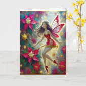 クリスマスフェアリーのコレクション – 濃い茶色の髪 カード (黄色い花)