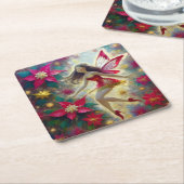 クリスマスフェアリーのコレクション – 濃い茶色の髪 スクエアペーパーコースター (アングル)