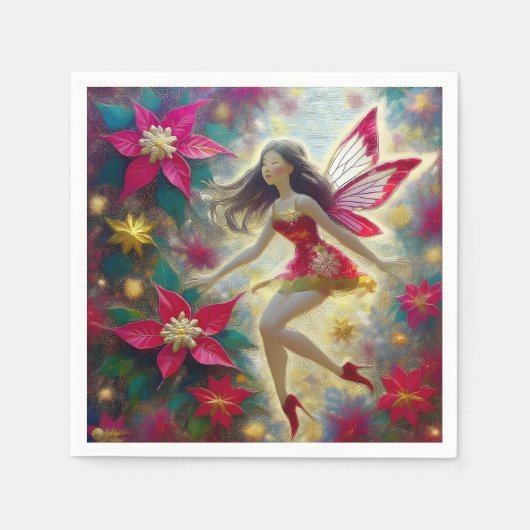 クリスマスフェアリーのコレクション – 濃い茶色の髪 スタンダードカクテルナプキン (正面)