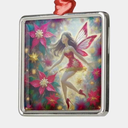 クリスマスフェアリーのコレクション – 濃い茶色の髪 メタルオーナメント (左)