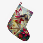 クリスマスフェアリーのコレクション – 濃い茶色の髪 ラージクリスマスストッキング (正面 (吊り時))