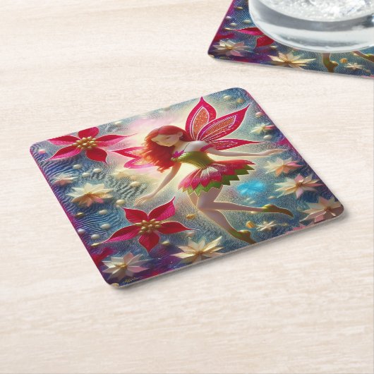 クリスマスフェアリーのコレクション – 赤毛 スクエアペーパーコースター (アングル)