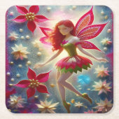 クリスマスフェアリーのコレクション – 赤毛 スクエアペーパーコースター (正面)