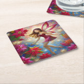 クリスマスフェアリーのコレクション – 赤茶色の髪 スクエアペーパーコースター (アングル)